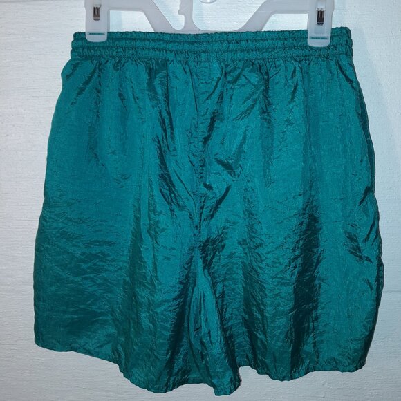Vintage Shell Shock Nylon Crinkle Shorts Aqua High Waist Front Pockets Womens M - Picture 3 of 6
